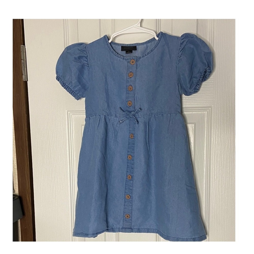 Picapino‎ Girls Blue Chambray Puff Sleeve Button Front Dress 3T